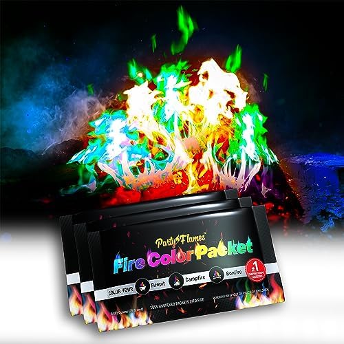Party Flames Fire Color Changing Packets (10 Pack) – Fire Pit, Campfires, Bonfire, Outdoor Fireplaces – Magic Colorful Cosmic Flame Powder – Perfect Fire Camping Accessories for Kids & Adults