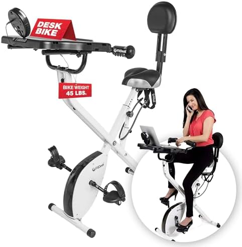 FitDesk Desk Bike 3.0 – Folding Exercise Bike for Work from Home Fitness, Stationary Bike and Desk Exercise Equipment with Built-in Tablet Holder, Bike Desk Workout Equipment, Fully Adjustable & Lightweight