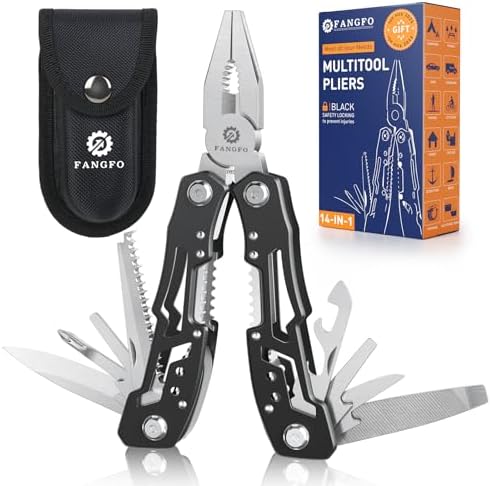 14-In-1 Multitool with Safety Locking, Professional Stainless Steel Multitool Pliers Pocket Knife, Bottle Opener, Screwdriver with Nylon Sheath ,Apply to Survival,Camping, Hunting and Hiking