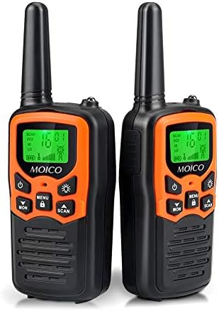 Walkie Talkies, MOICO Long Range Walkie Talkies for Adults with 22 FRS Channels, Family Walkie Talkie with LED Flashlight VOX LCD Display for Hiking Camping Trip (Orange 2 Pack)