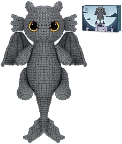 Crochetta Crochet Kit for Beginners, Amigurumi Crocheting Animals Kits w Step-by-Step Video Tutorials, Knitting Starter Pack for Adults and Kids, Jumbo Black Dragon (40%+ Yarn Content)