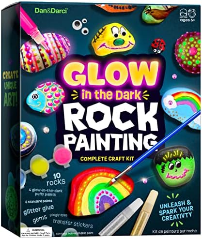Kids Rock Painting Kit – Glow in The Dark – Arts & Crafts Gifts for Boys and Girls Ages 4-12 – Craft Activities Kits – Creative Art Toys for 4, 5, 6, 7, 8, 9, 10, 11 & 12 Year Old Kids