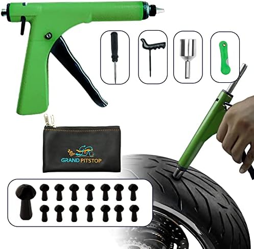 GRAND PITSTOP 21 Pcs Tubeless Tire Gun Puncture Repair Kit with Mushroom Plug for Tyre Punctures and Flats on Cars, Motorcycles, ATV, Trucks & Tractors (15 Mushroom Plugs)