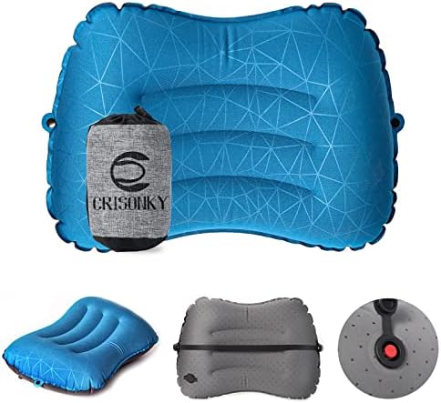 Crisonky Camping Pillow – Inflatable Pillow – Travel Pillows for Backpacking & Airplane, Lumbar Support 2.0 Blow Up Pillows, Ultralight Compressible, Comfortable, Ergonomic Pillows