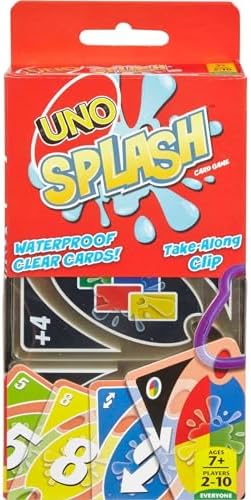 Mattel Games UNO Splash Card Game with Waterproof Cards and Portable Clip for Travel, Camping and Game Nights Away