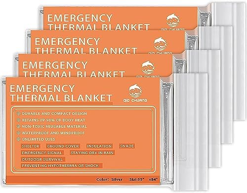 QIO CHUANG Emergency Mylar Thermal Blankets -Space Blanket Survival kit Camping Blanket (4-Pack). Perfect for Outdoors, Hiking, Survival, Bug Out Bag ,Marathons or First Aid 1