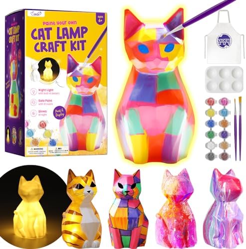 LAOESE Paint Your Own Cat Lamp Kit, Art Supplies Arts & Crafts Kit, Painting kit for Kids 6-12, Arts and Crafts for Kids Ages 8-12, Toys Girls Boy Birthday Gift Ages 3 4 5 6 7 8 9 10 11 12+