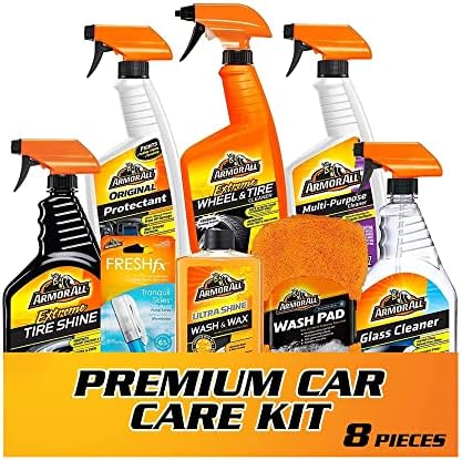 Armor All Premier Car Care Kit, Includes Car Wax & Wash Kit, Glass Cleaner, Car Air Freshener, Tire & Wheel Cleaner (8 Piece Kit)