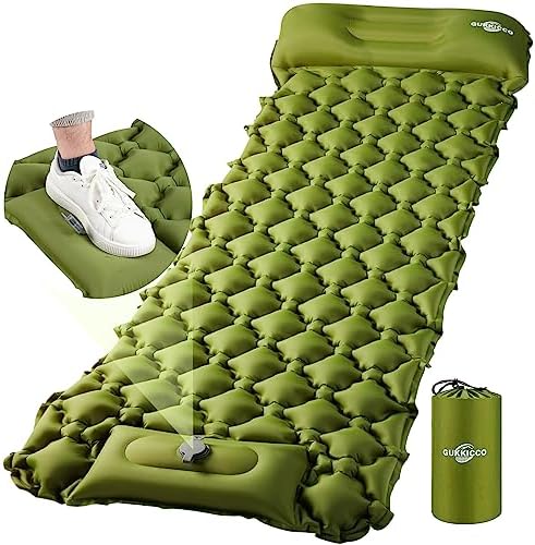 GUKKICCO Sleeping Pad Ultralight Inflatable Sleeping Pad for Camping, 80”X25”, Built-in Pump, Ultimate for Camping, Hiking – Airpad, Carry Bag, Repair Kit – Compact & Lightweight Air Mattress(green)
