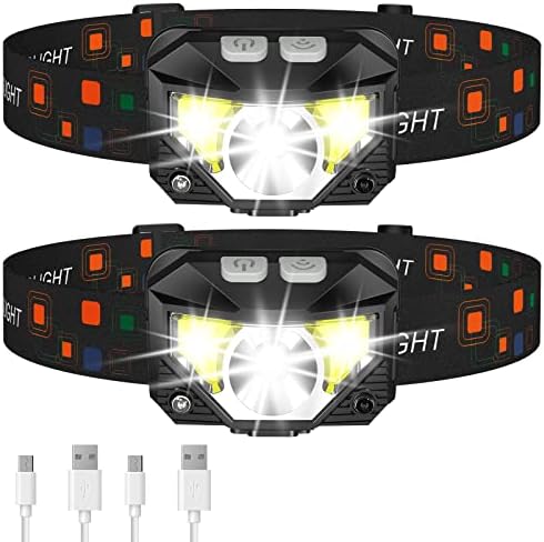 LHKNL Headlamp Flashlight, 1200 Lumen Ultra-Light Bright LED Rechargeable Headlight with White Red Light,2Pack Waterproof Motion Sensor Head Lamp,8 Mode for Outdoor Camping Running Cycling Fishing