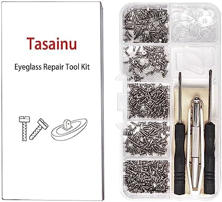 Tasainu Eyeglass Repair Kits, Eyeglass Repair Tools Kit Comes with 500 PCS of Glasses Screws, Silicone Nose Pads, Screwdriver Set and Screw Cap, Suitable The Repair of Most Styles of Glasses