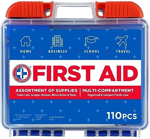 Be Smart Get Prepared 110 pc First Aid Kit: Clean, Treat, Protect Minor Cuts, Home, Office, Car, School, Business, Travel, Emergency, Outdoor, Camping & Sports, FSA/HSA (Packaging may vary)