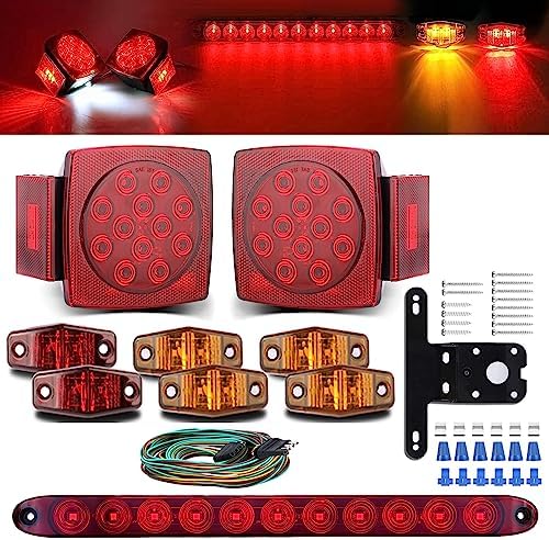 LIMICAR Trailer Lights LED Kit, Boat Trailer Lights, LED Submersible Kit, LED Trailer Lights Kit for Utility Trailer, w/Red Amber Trailer Marker Lights, 3rd Brake ID Light Bar