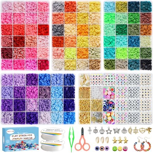 Redtwo 15500pcs Clay Beads Bracelet Making Kit, 96 Colors 5 Boxes Friendship Bracelet Kit for Jewelry Making, Flat Polymer Heishi Beads with Charms Gifts for Teen Girls Crafts for Girls Ages 8-12