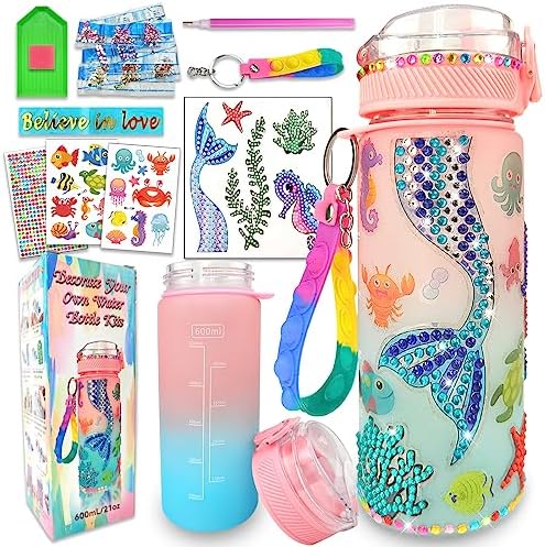 EDsportshouse Decorate Your Own Water Bottle Kits for Girls Age 4-6-8-10,Mermaid Gem Diamond Painting Crafts,Fun Arts and Crafts Gifts Toys for Girls Birthday Christmas(Mermaid)