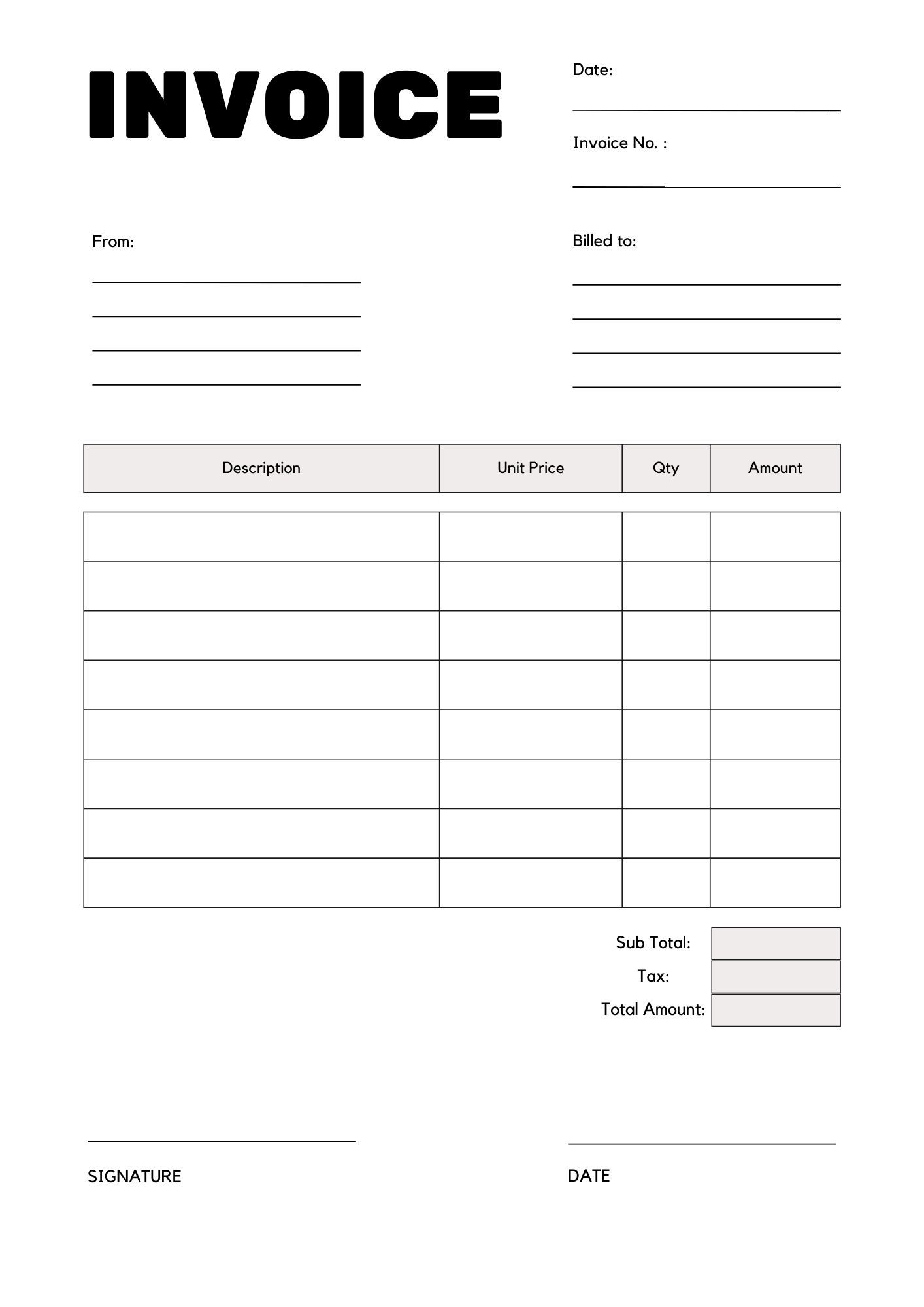 Free Printable Blank Invoice Templates [PDF Included]